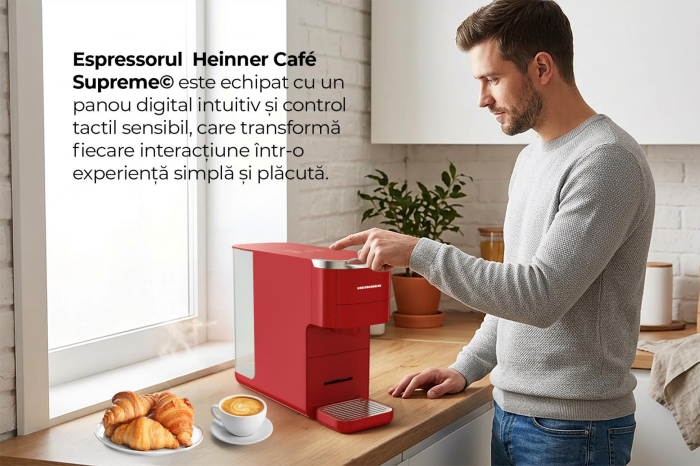 Espressor cu Capsule Heinner Cafe Supreme HEMC-DD15RED, 1525 W, Rezervor 1,5 L, Compatibil Nespresso, Dolce Gusto, ESE Pods și Cafea Măcinată, Ecran Digital Touch, Detectare Inteligentă Capsule, Preîn [5]
