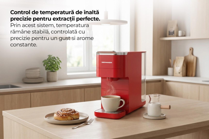 Espressor cu Capsule Heinner Cafe Supreme HEMC-DD15RED, 1525 W, Rezervor 1,5 L, Compatibil Nespresso, Dolce Gusto, ESE Pods și Cafea Măcinată, Ecran Digital Touch, Detectare Inteligentă Capsule, Preîn [6]