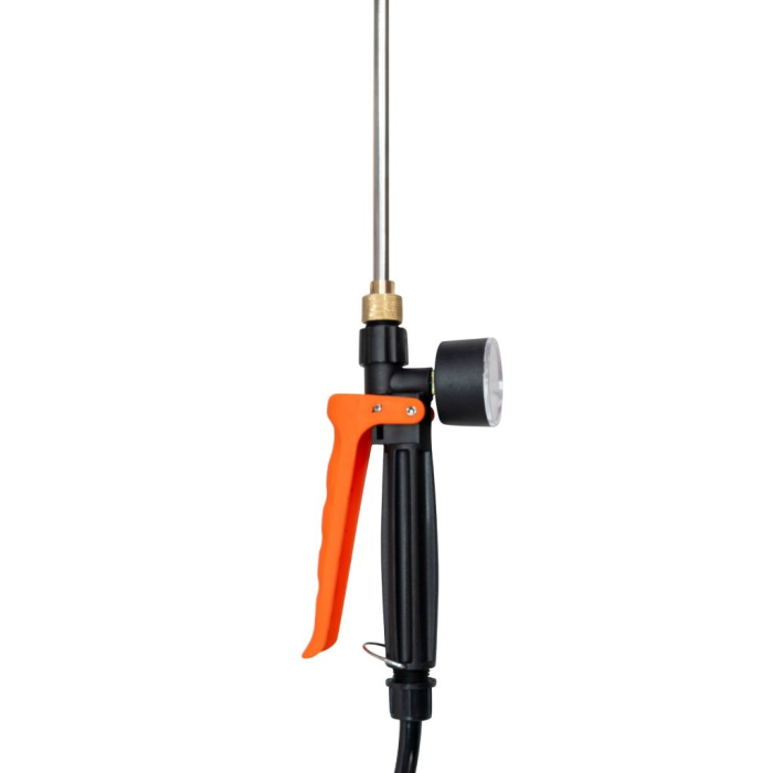 Pulverizator electric RURIS RSE 1200, rezervor 12 L, baterie 12V 8Ah, autonomie până la 4 ore, presiune de lucru 0,15-0,4 MPa, lance metalică, display și manometru, 4 tipuri de duze incluse [5]