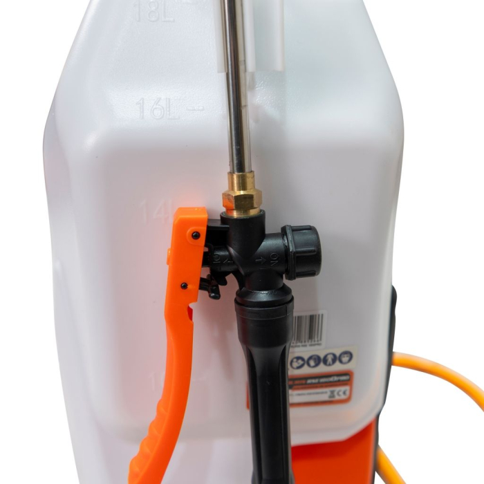 Pulverizator electric RURIS RSE 1800 PRO, rezervor 18 L, baterie Li-Ion 20V 4Ah, autonomie până la 2,5 ore, debit 4,5 L/min, presiune 87 PSI (6 bari), lance telescopică metalică, display LED [5]