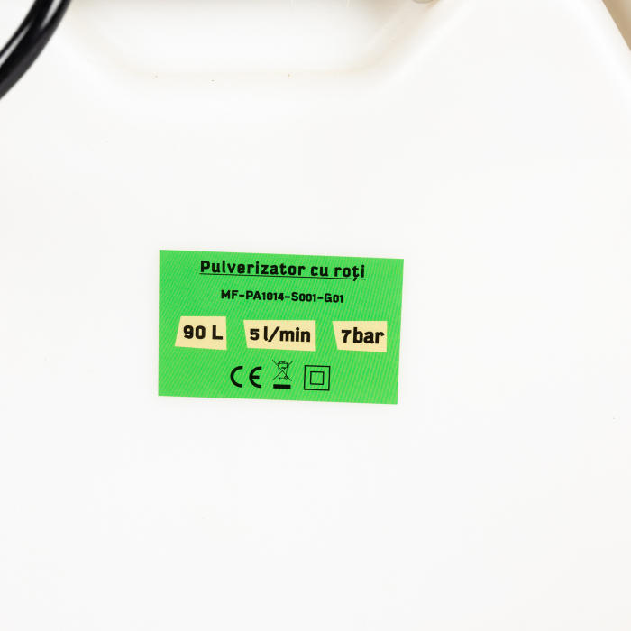 Pulverizator pe acumulator 90L, presiune 7 bar, lance 77 cm, debit 5L/min, furtun 50 m, Micul Fermier [17]