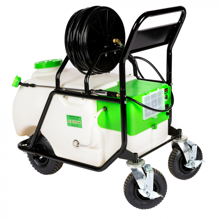 Pulverizator pe acumulator 90L, presiune 7 bar, lance 77 cm, debit 5L/min, furtun 50 m, Micul Fermier [1]