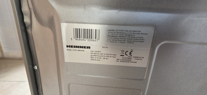 Resigilat - Aragaz pe gaz Heinner HFSC-SME50SL, 50X50 cm, 4 arzatoare, suport email, dispozitiv de siguranta plita si cuptor, duze GPL incluse [2]
