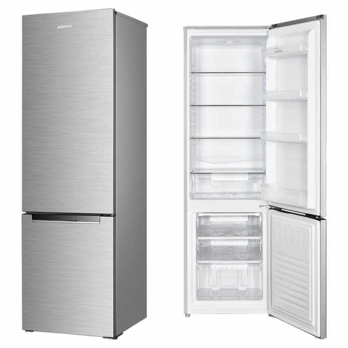 Resigilat - Combina Frigorifică Albatros CFX343E Inox – 280L, 4 Rafturi Sticlă, 3 Sertare Congelator, Clasa Energetică E, Dezghețare Automată, Uși Reversibile, Lumina LED, Picioare Reglabile [1]