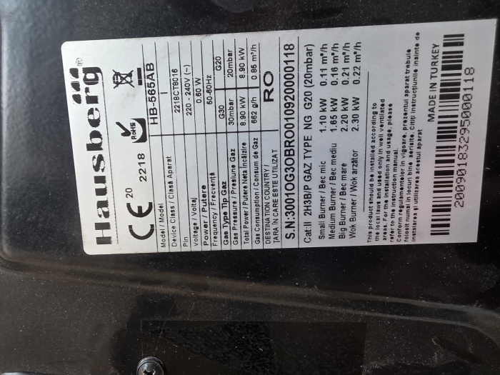 Resigilata-Plita Incorporabila Hausberg HB-565AB, 5 arzatoare, Gaz, Aprindere electrica, Alb [8]