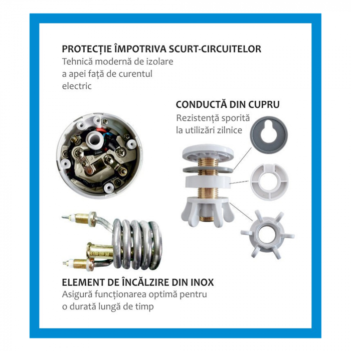 Robinet Electric Albatros Aqualiente – 3000W, Reglaj Temperatură 30–60°C, Rezistență din Oțel Inoxidabil, Conductă din Cupru, Debit 2–2.5 L/min, Presiune 0.04–0.6 MPa, Protecție ELCB, Instalare Ușoară [3]