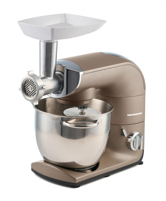 Robot de bucatarie Heinner Calypso 1500 HPM-L1500DC, 1500W, bol inox 5.5L, 6 viteze + Pulse, angrenaje metalice, tel din inox, paleta si carlig din aluminiu turnat, accesoriu masina de tocat inclus, A [9]