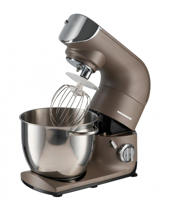 Robot de bucatarie Heinner Calypso 1500 HPM-L1500DC, 1500W, bol inox 5.5L, 6 viteze + Pulse, angrenaje metalice, tel din inox, paleta si carlig din aluminiu turnat, accesoriu masina de tocat inclus, A [8]