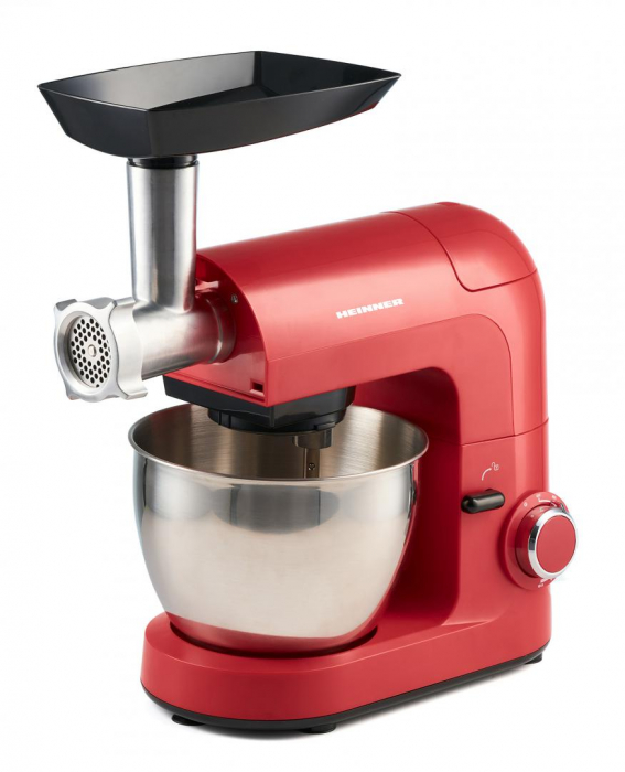 Robot de bucatarie Heinner ExpressRobot HPM-L1200RD, 1200W, angrenaje metalice, bol inox 4.5L, 6 viteze + Pulse, tel din inox, paleta si carlig din aluminiu turnat, accesorii incluse: masina de tocat [8]