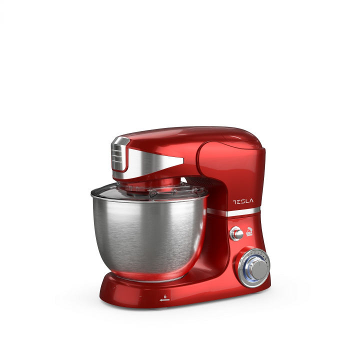 Robot de bucatarie Tesla KR600RA, 1000 W, 6 viteze, bol inox 5 litri, masina de tocat + blender, tel din inox, paleta+carlig, Rosu [5]