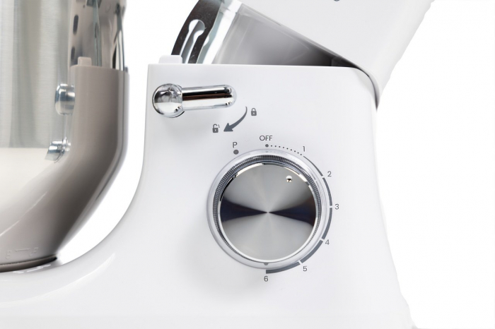 Robot mixer Vivax RM-71800WH , 1800 W, 6 Viteze + Turbo, 4 Accesorii, Bol otel inoxidabil, Alb/Argintiu [3]
