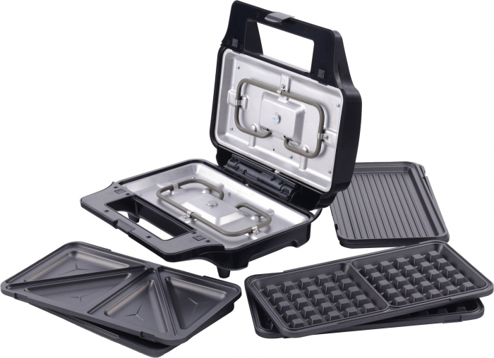 Sandwich maker 3 in 1 Tesla MG201BX, 900W, Placi detasabile antiaderente, sandwich, grill, waffle, indicator Led, negru/inox [2]
