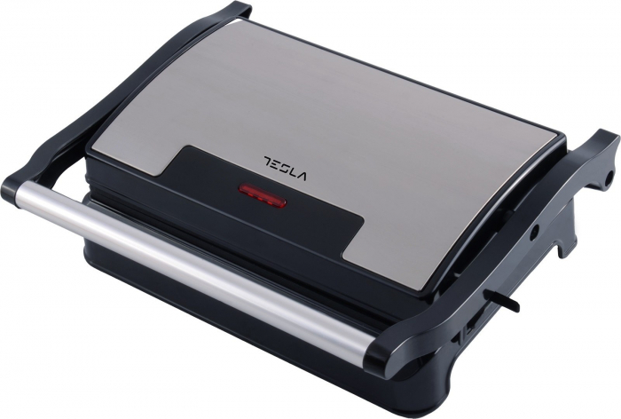 Sandwich maker, grill electric Tesla GR100BX, 700 W, placi neaderente tip grill 23x14.5 cm, maner termorezistent cromat, negru/inox [1]