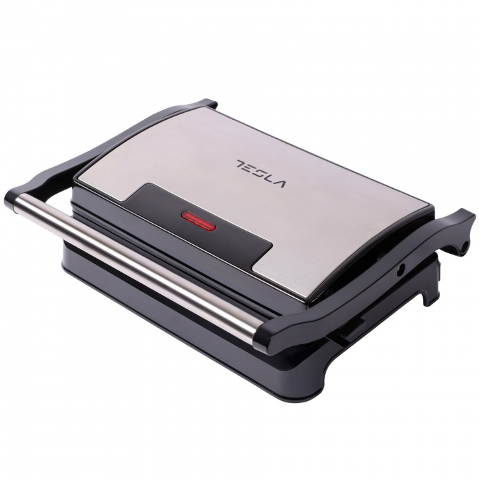 Sandwich maker, grill electric Tesla GR100BX, 700 W, placi neaderente tip grill 23x14.5 cm, maner termorezistent cromat, negru/inox [6]