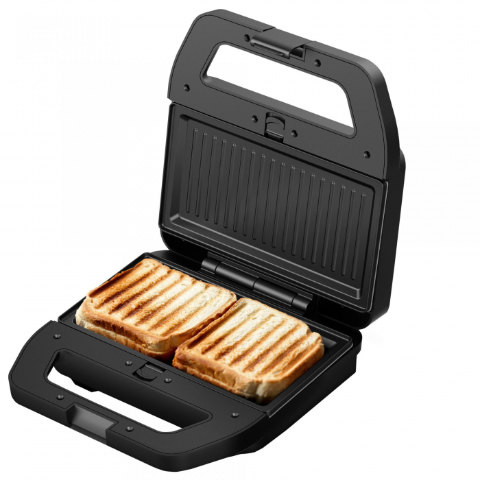 Sandwich maker, Samus SDG-800X,  placi antiaderente tip grill/vafe, indicator LED, maner termorezistent, carlig de inchidere, Inox/Negru [2]