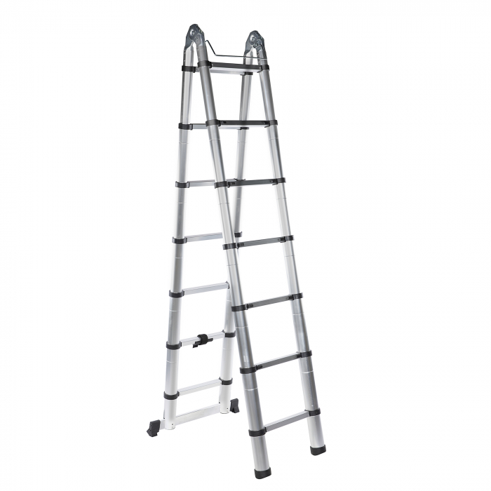 Scara aluminiu 2 tronsoane, telescopica, dubla, 14 trepte, inaltime maxima 4,4 m Detoolz DZ-C247 [4]