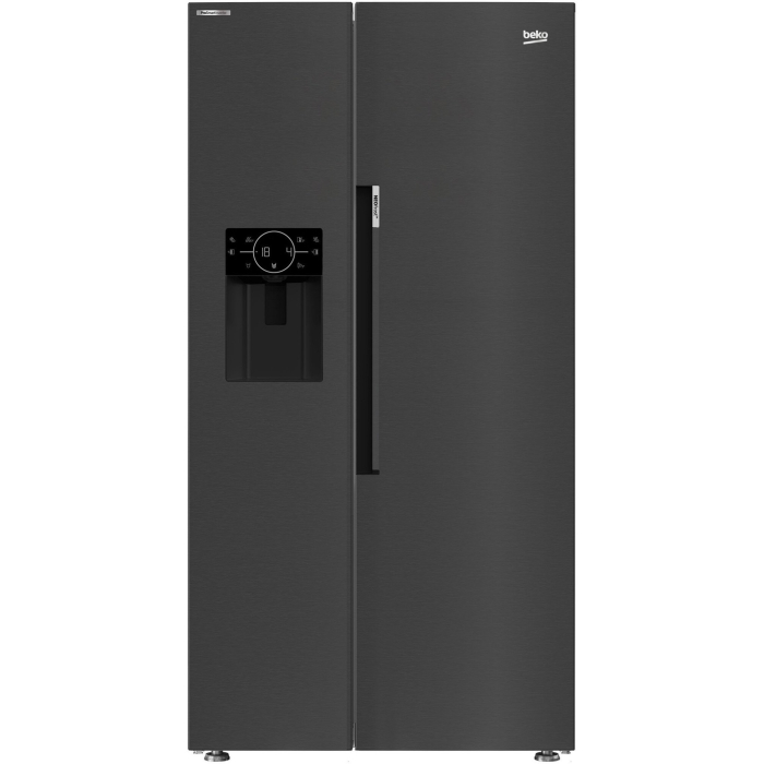 Side by side Beko GN162340XBRN, 571 l, Clasa E, NeoFrost Dual Cooling, HarvestFresh, Ice fall, Water dispenser, Compresor inverter, Display touch control, H 179 cm, Dark Inox [1]
