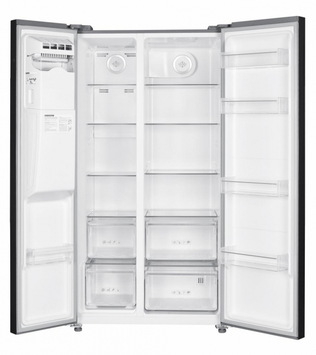 Side by Side Heinner HSBS-HM513NFIMDXE++, 513L, 2 Uși, Răcire No-Frost, Congelator 169L, Frigider 344L, Compresor Inverter, Display Touch, Dozator Apă, Funcție Smart, Clasă energetică E, Inox Antracit [2]