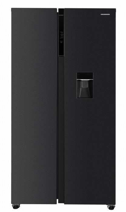 Side by Side Heinner HSBS-HM592NFDXWDE++, 592L, 2 Uși, Răcire No-Frost, Congelator 225L, Frigider 367L, Compresor Inverter, Display Touch, Dozator Apă, Clasă energetică E, Inox Antracit [1]