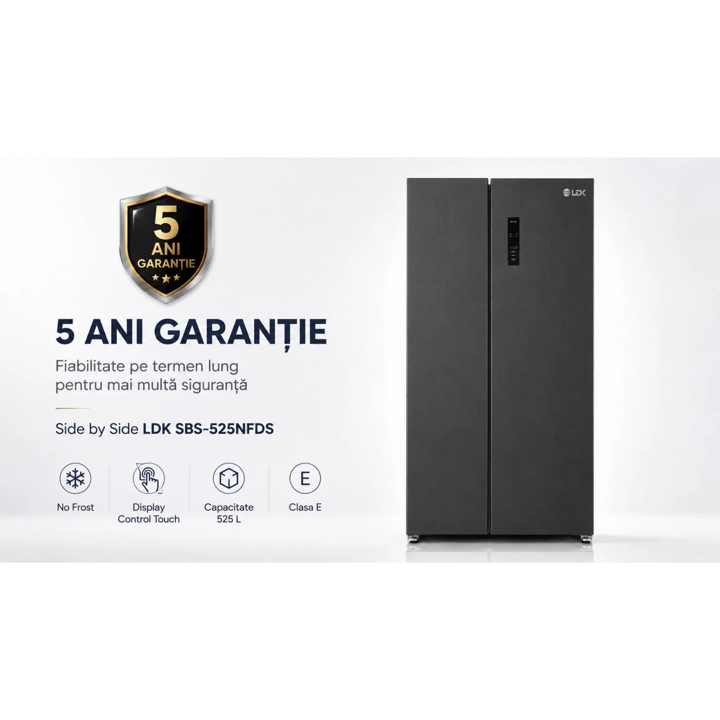 Side by Side LDK SBS-525NFDS, Clasa E, Capacitate 525 l, No Frost, Display Control Touch, Racire rapida, Congelare rapida, H 176 cm, Dark Inox [9]