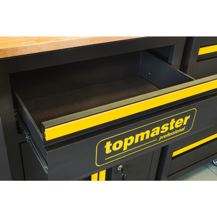 Sistem Modular Atelier TOP MASTER PRO, 3300 mm, 2 Dulapuri Înalte, 2 Dulapuri Inferioare, 3 Dulapuri Superioare, Dulap Mobil cu 7 Sertare, Blat Lemn Masiv 25 mm [9]