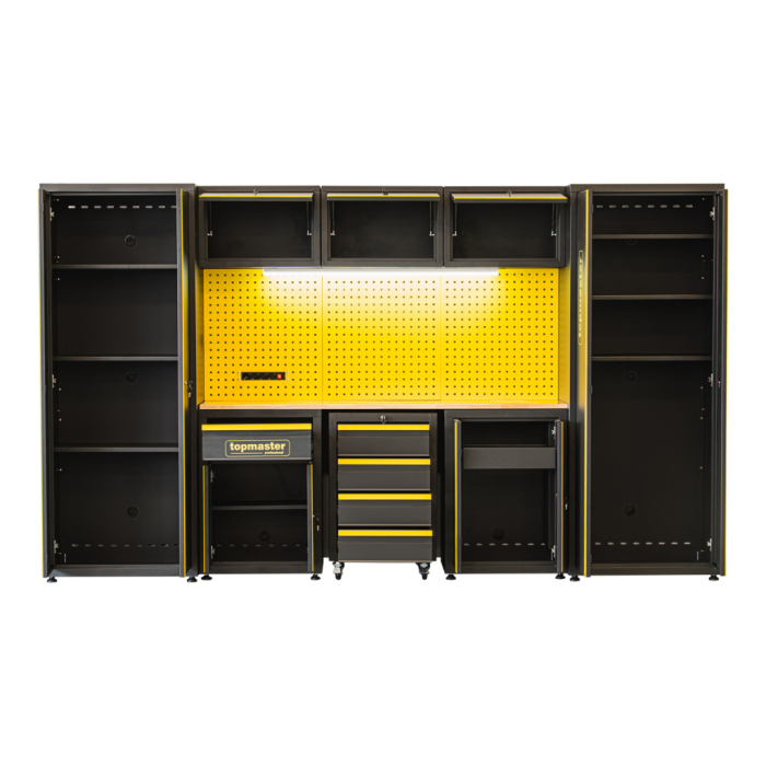 Sistem Modular Atelier TOP MASTER PRO, 3300 mm, 2 Dulapuri Înalte, 2 Dulapuri Inferioare, 3 Dulapuri Superioare, Dulap Mobil cu 7 Sertare, Blat Lemn Masiv 25 mm [4]