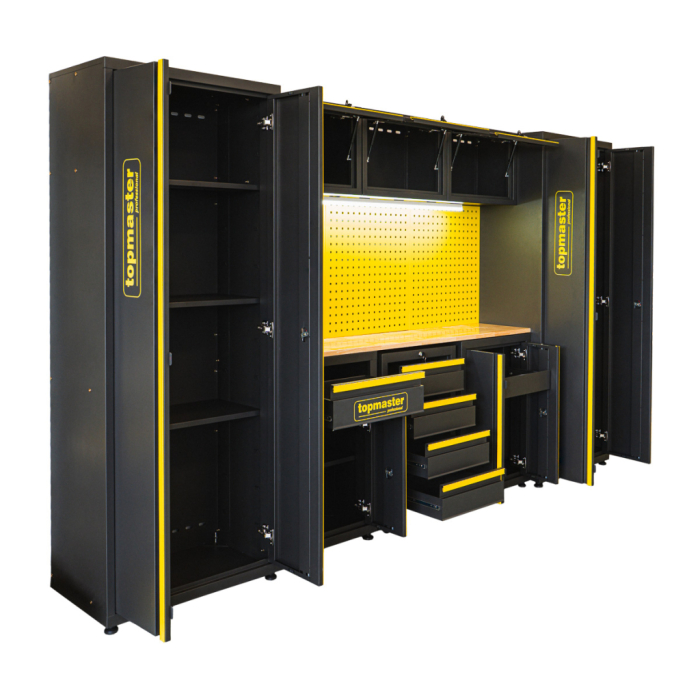 Sistem Modular Atelier TOP MASTER PRO, 3300 mm, 2 Dulapuri Înalte, 2 Dulapuri Inferioare, 3 Dulapuri Superioare, Dulap Mobil cu 7 Sertare, Blat Lemn Masiv 25 mm [3]