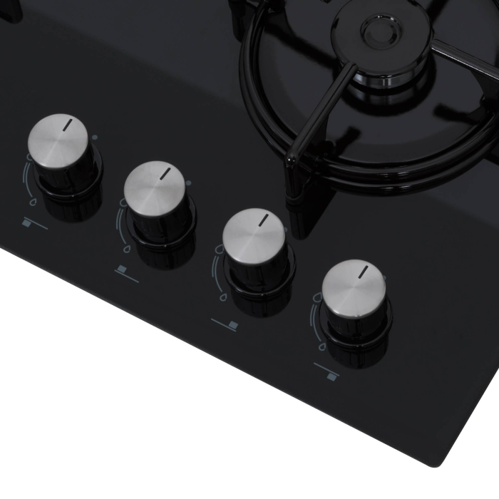 Plita incorporabila Nobeltek NHBG-6400BK, Gaz, 4 arzatoare, Sticla, Aprindere electrica, Gratar emailat rotund, Negru [4]