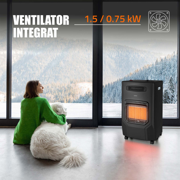 Soba pe gaz cu ventilator Samus RS425H, Aprindere piezoelectrica, 3 trepte putere 1.5–4.2 kW, Senzor ODS, Roti transport [8]