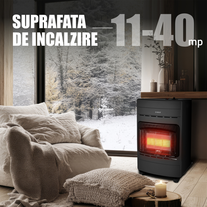 Soba Samus RS424P pe GAZ-GPL, Aprindere piezoelectrica, Trei trepte de putere 4.2 kW, 40 mp [8]