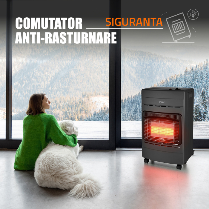 Soba Samus RS424P pe GAZ-GPL, Aprindere piezoelectrica, Trei trepte de putere 4.2 kW, 40 mp [10]