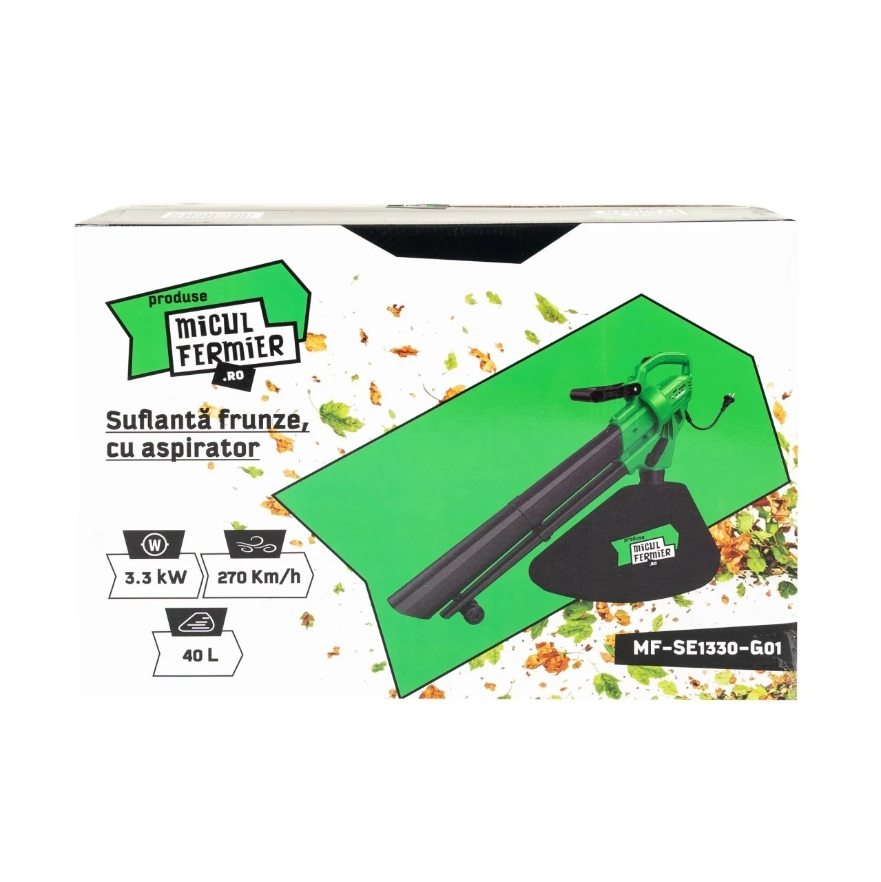 Suflanta si aspirator cu tocator pentru frunze Micul Fermier MF-SE1330-G01, putere 3.3 kW, viteza maxima de suflare 270 km/h, capacitate sac colectare 40 litri, cu aspirator [3]