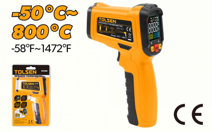Termometru cu infrarosu fara contact, display LCD, -50°C~800°C, - Tolsen [2]