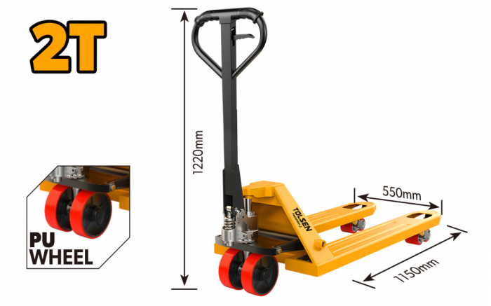 Transpalet Manual Hidraulic TOLSEN – Capacitate 2 Tone, Platformă 550x1150 mm, Roți [2]