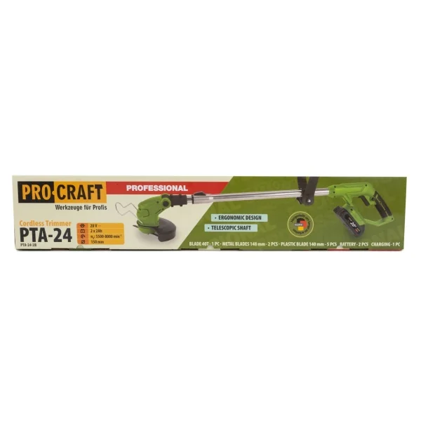 Trimmer pentru tuns iarba pe acumulator PROCRAFT PTA-24 10000 rot/min, 2 x acumulatori 21V/1.5Ah, Tijă: Telescopică [8]
