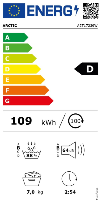 Uscator de rufe Arctic A2T17239W, 7 kg, 15 programe, Pompa de caldura, Child lock, Panou de control cu LED, Clasa D, Alb [7]