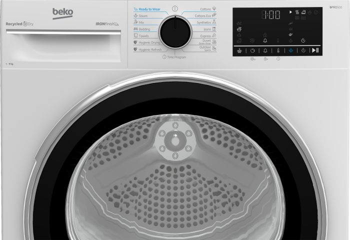 Uscator de rufe Beko, 9kg, Clasa C, Heat Pump, 15 programe, Dispaly, IronFinish, Alb [4]