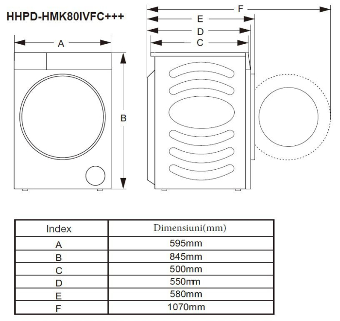 Uscător de rufe cu pompă de căldură Heinner HHPD-HMK80IVFC+++, 8 kg, Motor Inverter, Clasa energetică C, 14 programe, Control Touch, Alb [8]