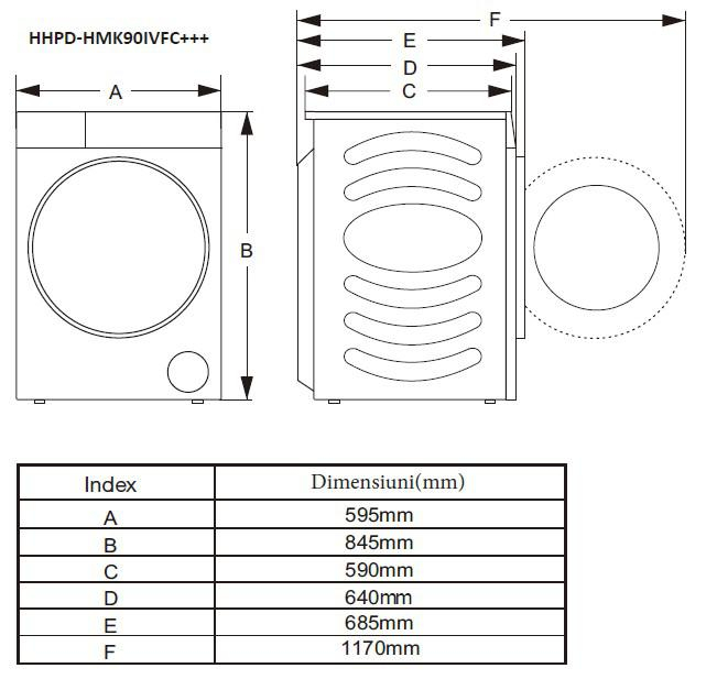 Uscător de rufe cu pompă de căldură Heinner HHPD-HMK90IVFC+++, 9 kg, Motor Inverter, Clasa C, 14 Programe, Control Touch, Alb [7]
