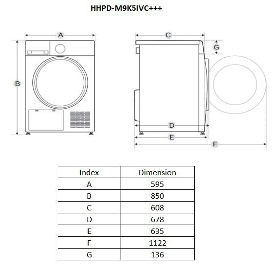 Uscător de rufe cu pompă de căldură Heinner HHPD-M9K5IVC+++, 9 kg, Motor Inverter, Clasa energetică C, 10 programe, Control Touch, Alb [5]