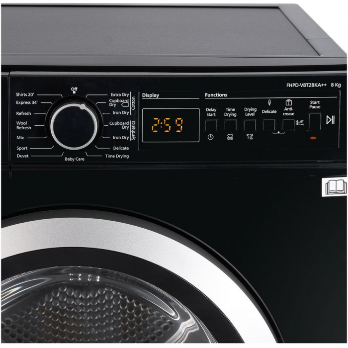 Uscator de rufe Fram FHPD-V8T2BKA++, Pompa de caldura, 8 kg, Clasa A++, Iluminare cuva, Start intarziat, Anti-sifonare, Negru [3]