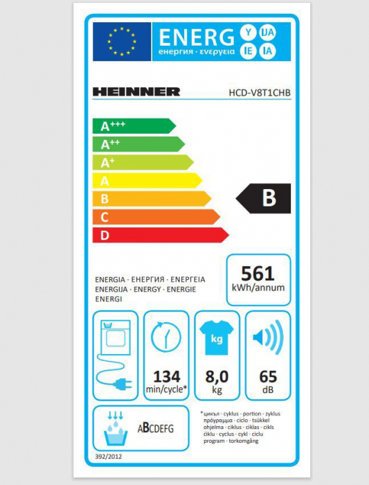 Uscator de rufe Heinner HCD-V8T1CHB, 8 kg, 15 programe, Clasa B, Display LED, Lumina cuva, Indicator curatare filtru scame, Blocare acces copii, Alb [4]