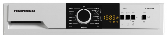 Uscator de rufe Heinner HCD-V9T1CHB, Condensare, 9 kg, 15 programe, Clasa B, Display LED, Lumina cuva, Indicator curatare filtru scame, Blocare acces copii, Alb [2]