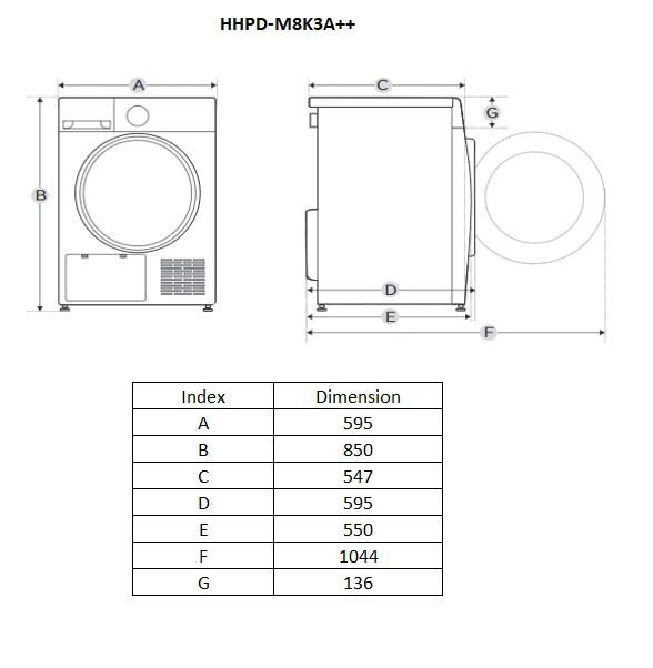 Uscator de rufe Heinner HHPD-M8K3A++, Pompa de caldura, 8 kg, 14 programe, Clasa A++, Display LED, Purebeam+, Iluminat cuva, Usa reversibila, Indicator curatare filtru scame, Indicator rezervor colec [2]
