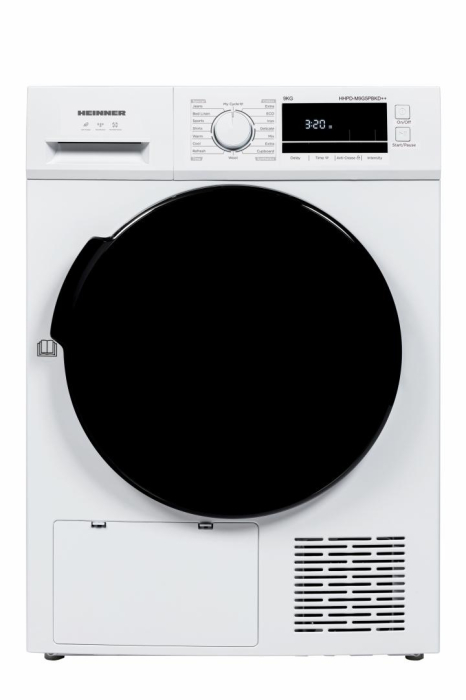Uscator de rufe Heinner HHPD-M9G5PBKD++, Pompa de caldura, 9 kg, 16 programe, Clasa D, Display LED, Functie anti-sifonare, Lumina cuva, Indicator curatare filtru scame, Indicator rezervor, Blocare acc [1]