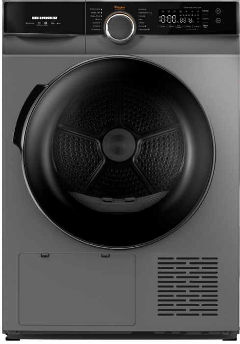Uscător de Rufe Heinner HHPD-M9K3SA+++ cu Pompa de Căldură, 9 kg, Motor Inverter, 14 Programe, Uscare Silentioasă, Durată Program Rapid 20 min, Argintiu [1]