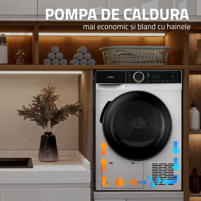 Uscător de Rufe Samus SADP-833, 8 kg, Pompa de Caldura, Clasa Energetica A++, 15 Programe, Display Electronic [11]