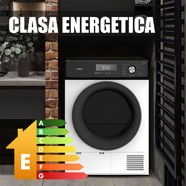 Uscator de rufe Samus SWDP-816, 8 kg, pompa de caldură, 16 programe, afișaj electronic, funcție anti-sifonare, clasa E, alb [9]