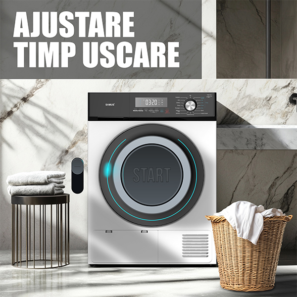 Uscator de rufe Samus SWDP-816, 8 kg, pompa de caldură, 16 programe, afișaj electronic, funcție anti-sifonare, clasa E, alb [19]