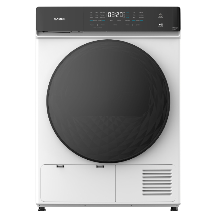 Uscător de rufe Samus SWDP-918, cu pompă de căldură, 9 kg, 18 programe, Afișaj electronic, Alb [5]